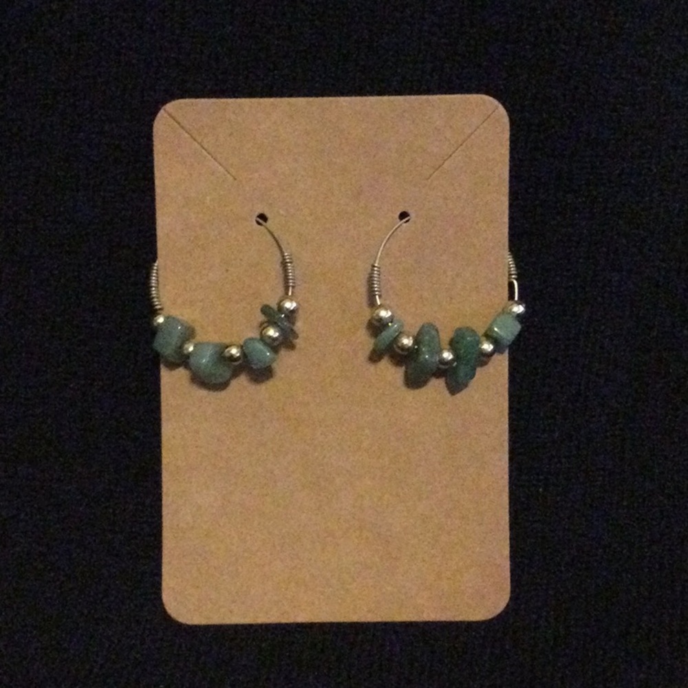 Vintage Green Stone Earring Hoops